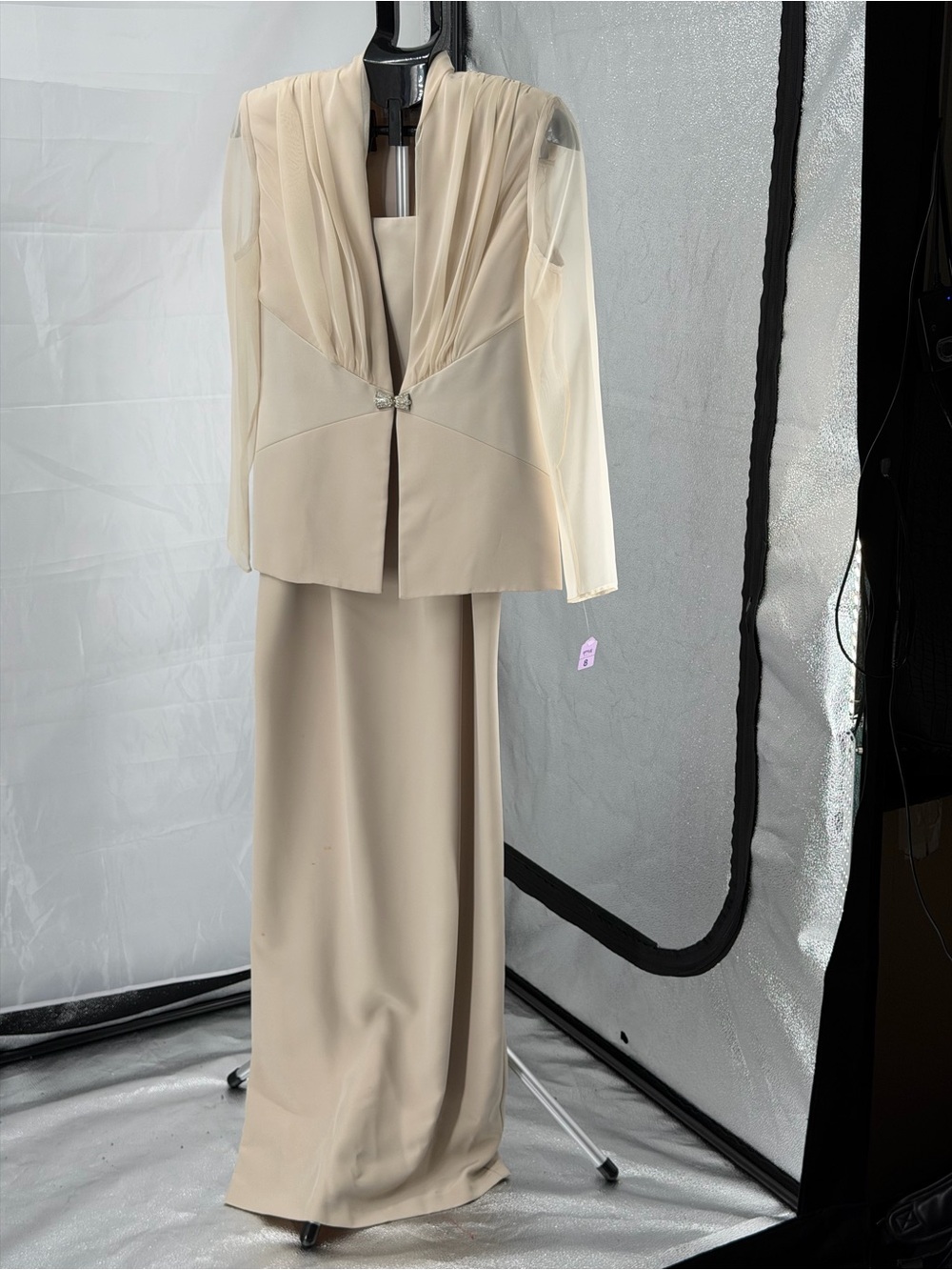 Michelangelo Mother Of Bride Elegant Beige Evening Dress Sheer Jacket Formal NWT